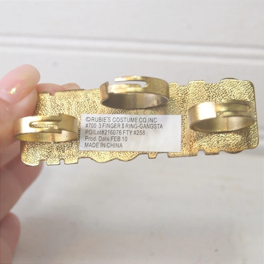 Gangsta Ring Spell out 3 Finger Adjustable Gold-tone‎ jewelry Rubie's Costume